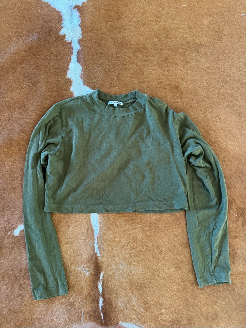 Cotton Citizen Olive Green Cropped Long-Sleeve Top